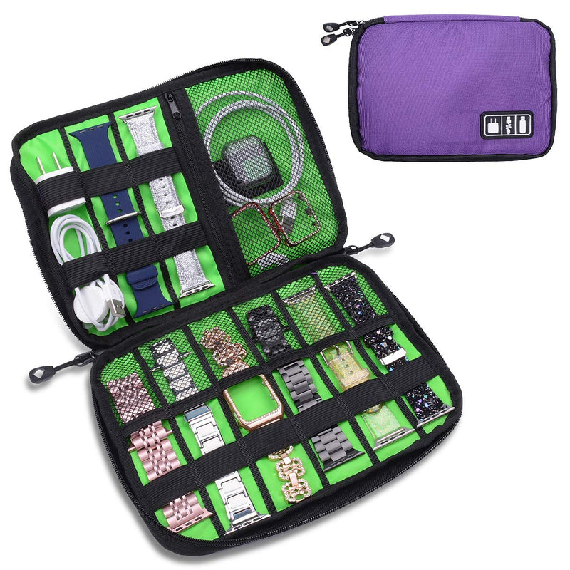 [Australia - AusPower] - iiteeology Smartwatch Accessories Organizer, Universal Electronics Accessories Travel Storage Bag for Watch Bands, Extra Pocket for Magsafe Charger, Cable, Headphone, USB, SD Cards, Purple 