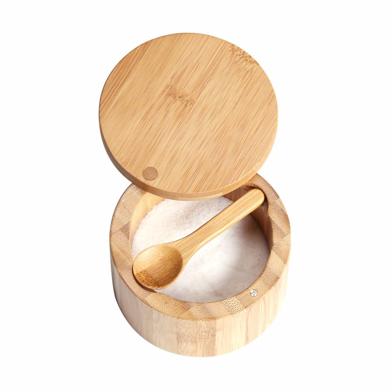 [Australia - AusPower] - KITCHENDAO Bamboo Salt Cellar with Built-in Spoon to avoid Dust, Elegant Salt box Bowl, Container Holder with Swivel Magnetic Lid Mother's Day Gift for Mom Grandma, 6oz 