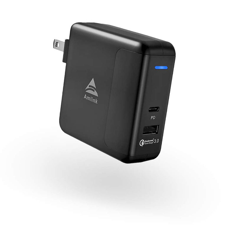 [Australia - AusPower] - USB Wall Charger [GaN], 60W 2 Ports USB C PD Charger, Amlink Quick Charge 3.0 Fast Charger, 45W/15W Output Power Adapter for iPhone 13 12 11 Pro Max/XS/X/8/7 Plus, Galaxy, iPad Pro, MacBook Air Black 
