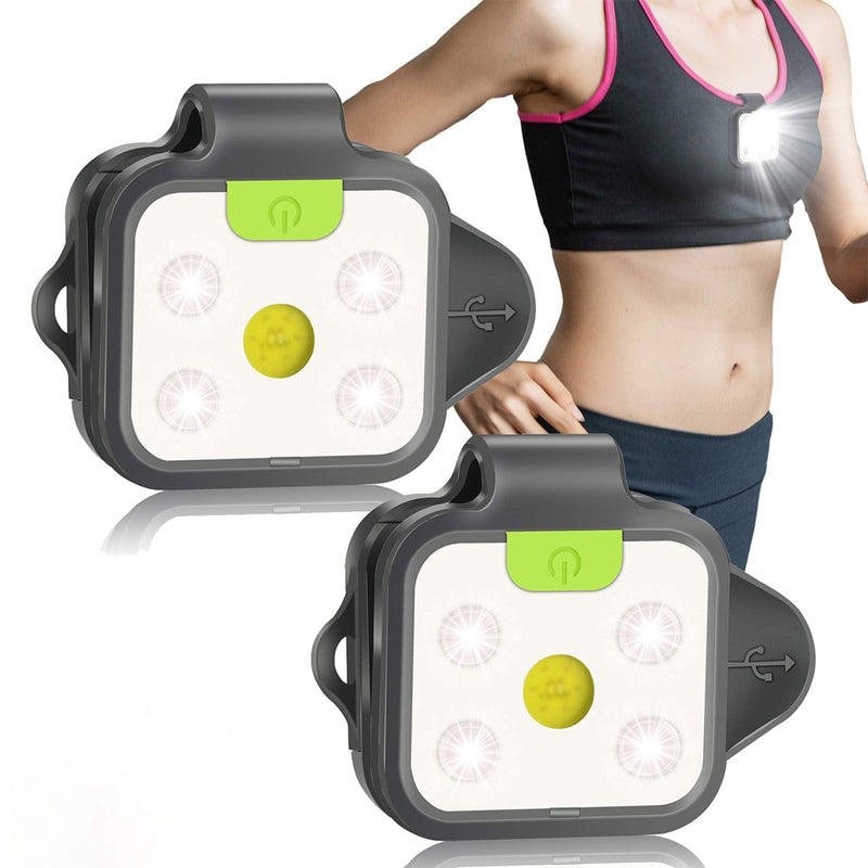 [Australia - AusPower] - Running Light, 2Pack Reflective Safety-Light for Runners, Rechargeable LED Light, Clip On Running Lights with Runners and Joggers for Camping, Hiking, Running, Outdoor Adventure (Cool Black) 