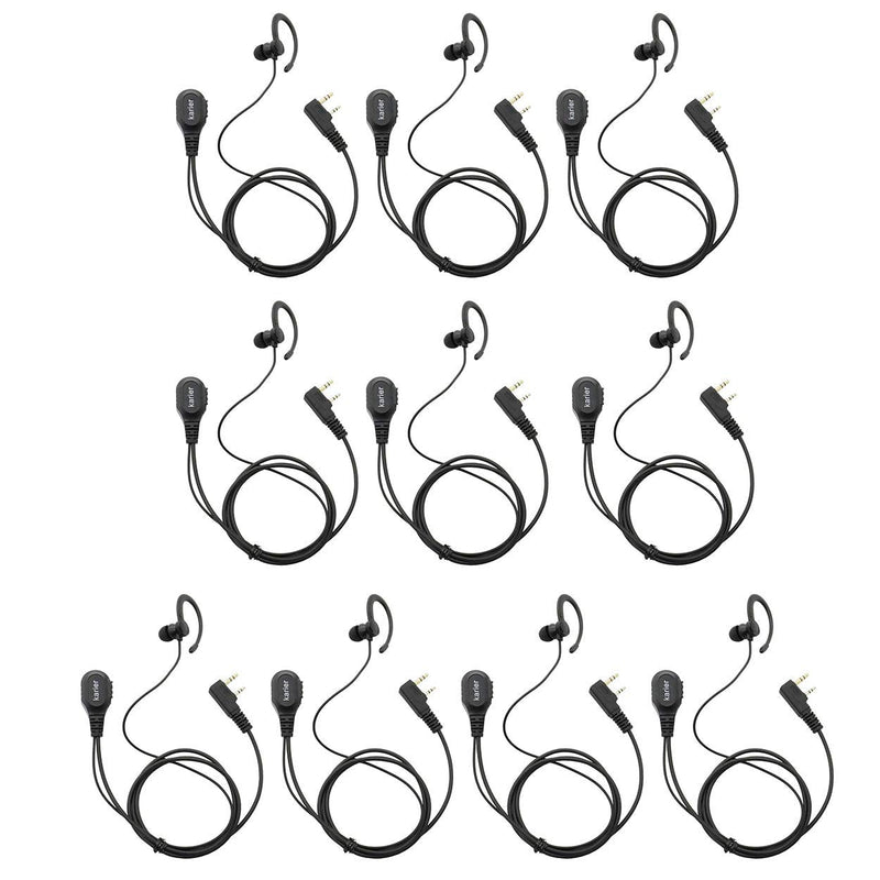 [Australia - AusPower] - Karier Two-Way Radio 2 Pin Headset Walkie Talkie Earpiece with PTT Mic and Soft Silica Gel C Shape Earloops for 2 Pin Kenwood Baofeng UV-5R BF-F8HP BF-888S TH208 TK308 TK2100 (10 Pack) 