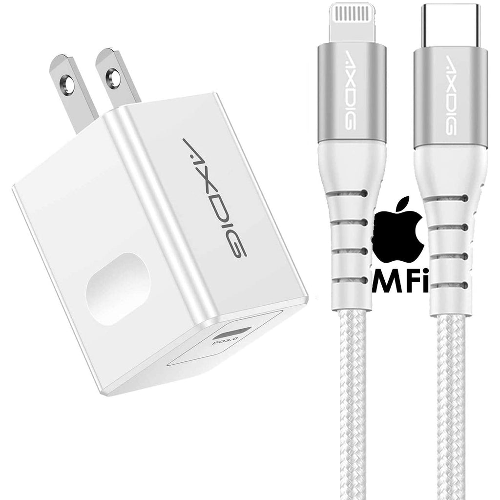 [Australia - AusPower] - iPhone Fast Charger with Wall Plug MFi Certified,20W USB-C Power Adapter w/ 10 Ft USB C to Lightning Cable Nylon Braided Quick Charging Cord for iPhone 12 11 Pro Max X XS XR 8 Plus iPad Mini Air 20W with 10ft cable 