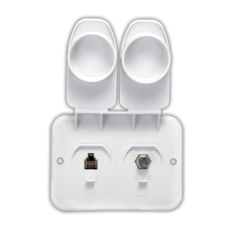 [Australia - AusPower] - Thetford|B&B Molders RV Replacement Parts and Accessories Camper Dual Phone/Cable TV Plate with Jack Covers Polar White PN 94322 