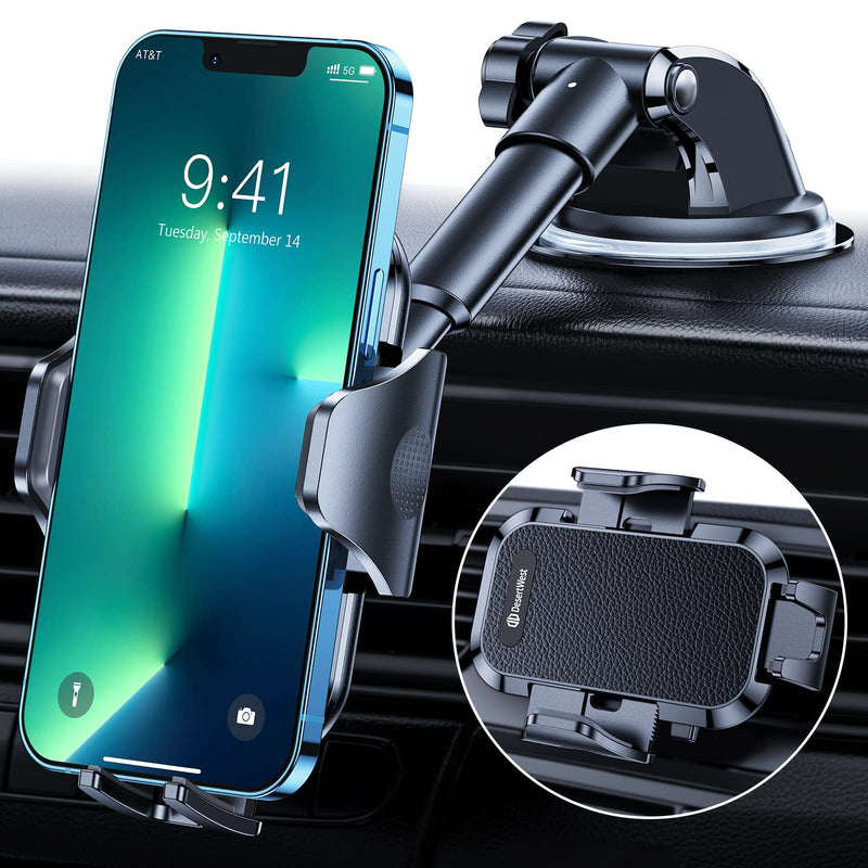 [Australia - AusPower] - DesertWest Car Phone Holder Mount [Thick Case & All Phones Friendly] Cell Phone Holder Car Dashboard Windshield Air Vent, Long Arm Fit with All Cell Phones, iPhone 13 Pro Max Galaxy S20 S22 Ultra 