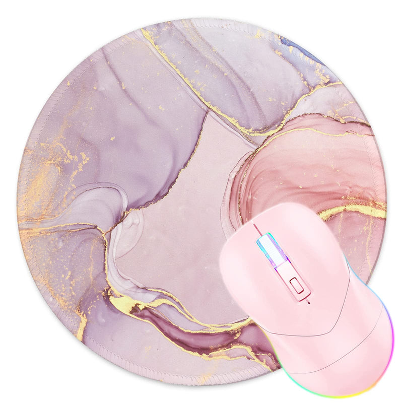 [Australia - AusPower] - Mouse Pad,Anti Slip Rubber Round Mousepads Desktop Notebook Mouse Mat with Stitched Edge for Working and Gaming (Marble Pretty Pink) Marble Pretty Pink 