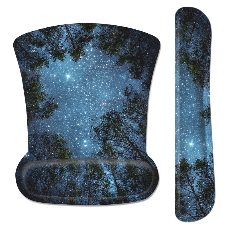 [Australia - AusPower] - Ergonomic Mouse Pad with Wrist Support and Keyboard Wrist Rest Pad, iDonzon Cute Wrist Pad with Non-Slip Rubber Base and Raised Memory Foam, Easy Typing & Pain Relief, Forest Starry Blue 