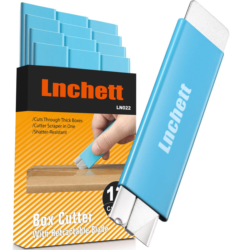 [Australia - AusPower] - Lnchett Box Cutter, 12-Pack Retractable Cardboard Mini Box Cutter for Packages, Boxes and Paper, All Metal Tough Sheath, Functional Basic Cutter with Case, Lock Ball Design 