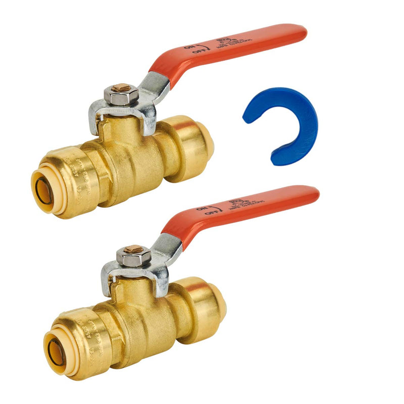 [Australia - AusPower] - SUNGATOR Ball Valve, 1/2 Inch x 1/2 Inch Pushfit Water Valve Shut Off with Disconnect Clip, Push-to-Connect, PEX, Copper, CPVC, PE-RT, Lead Free Brass Full Port Fit Valve (2-Pack) 
