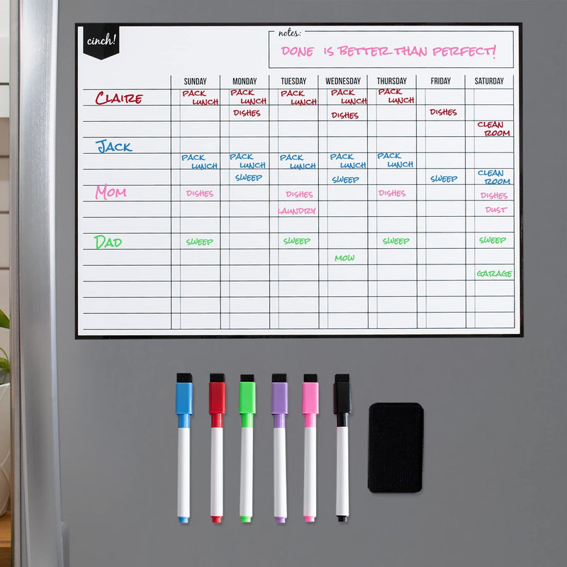 [Australia - AusPower] - Magnetic Dry Erase Chore Chart for Multiple Kids and Adults: Fridge 17x12" - Includes 6 Whiteboard Markers and Eraser with Magnets - Daily Responsibility Rewards White Board for Toddlers, Teenagers 