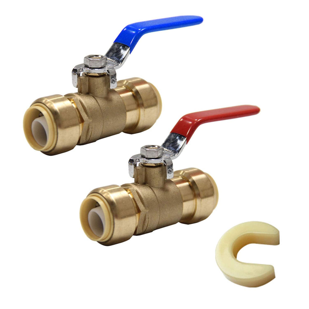 [Australia - AusPower] - (Pack of 2) EFIELD 1/2 Inch Push-Fit Full Port Ball Valve for Hot and Cold Water with a Disconnect Clip,Brass UPC Certified 1/2 Inch(Pack of 2) 