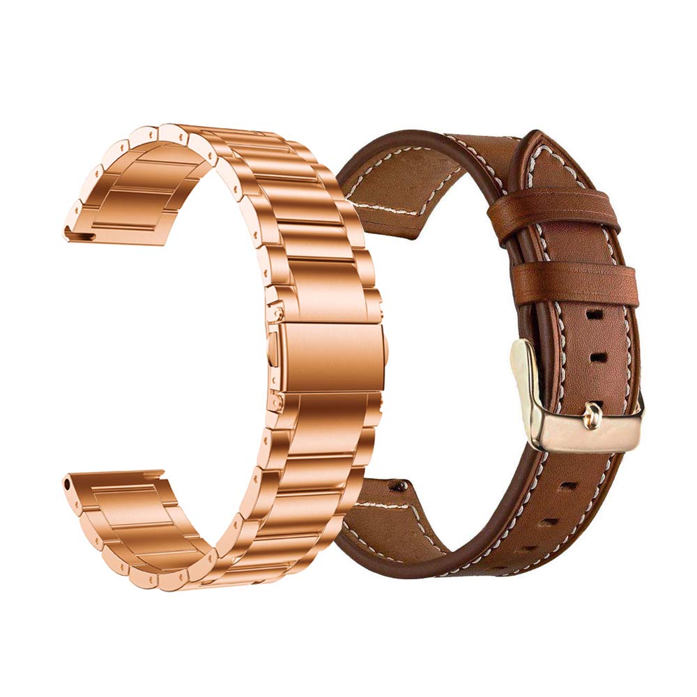[Australia - AusPower] - Yeejok Venu 2S Watch Bands, Vivoactive 4S 40mm Bands, 18mm Metal Band + Replacement Quick Released Genuine Leather Strap Compatible for Garmin Vivoactive 3S 39mm Smart Watch Women, Rose Gold+Brown Rosegold + Brown 