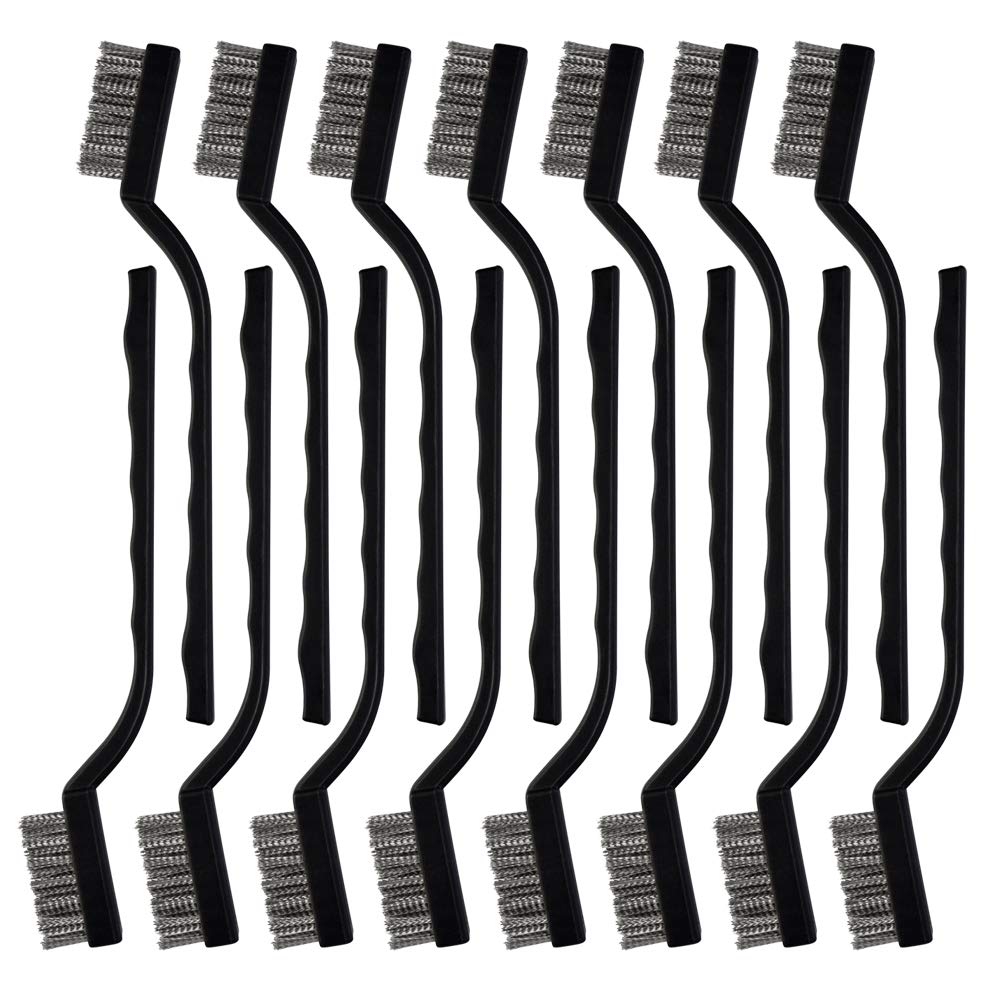 [Australia - AusPower] - Topbuti 15 Pcs Mini Stainless Steel Wire Brush Set for Cleaning Welding Slag Rust, Wire Bristle Scratch Brush Set, Curved Handle Brushes 