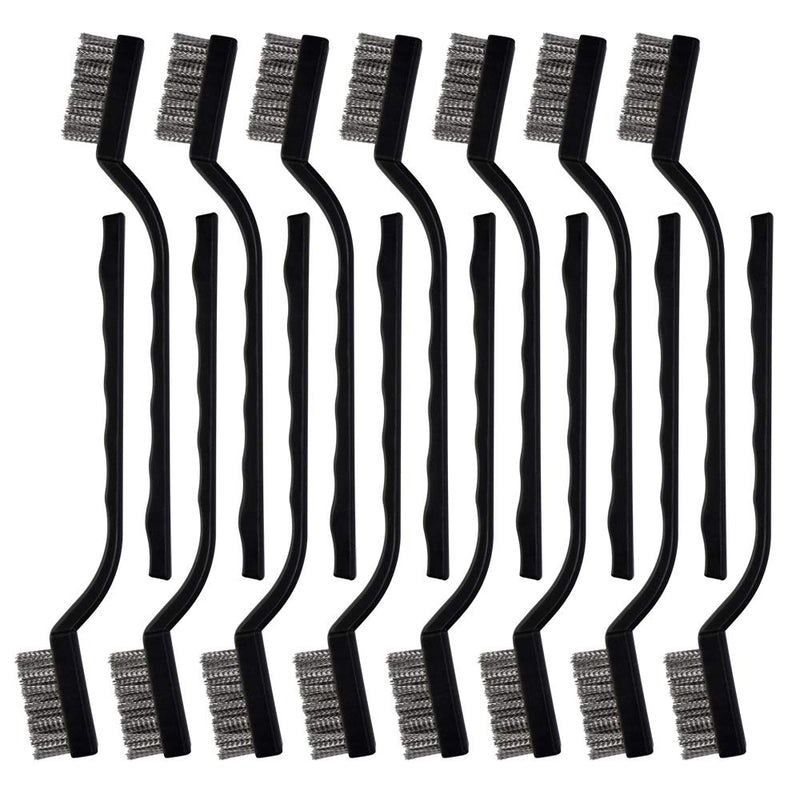 [Australia - AusPower] - Topbuti 15 Pcs Mini Stainless Steel Wire Brush Set for Cleaning Welding Slag Rust, Wire Bristle Scratch Brush Set, Curved Handle Brushes 