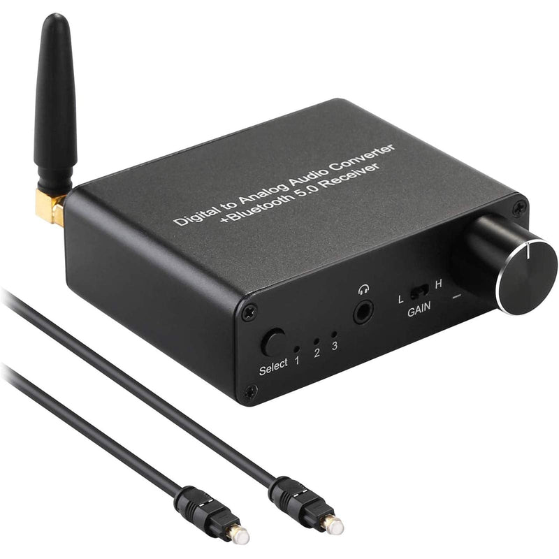 [Australia - AusPower] - 192kHz Digital to Analog Converter Bluetooth 5.0 Receiver DAC with 16-300Ω Headphone Amplifier Optical/Coaxial to RCA 3.5mm Audio Output with Volume Control for TV Phone Tablet (Normal, Basic) 