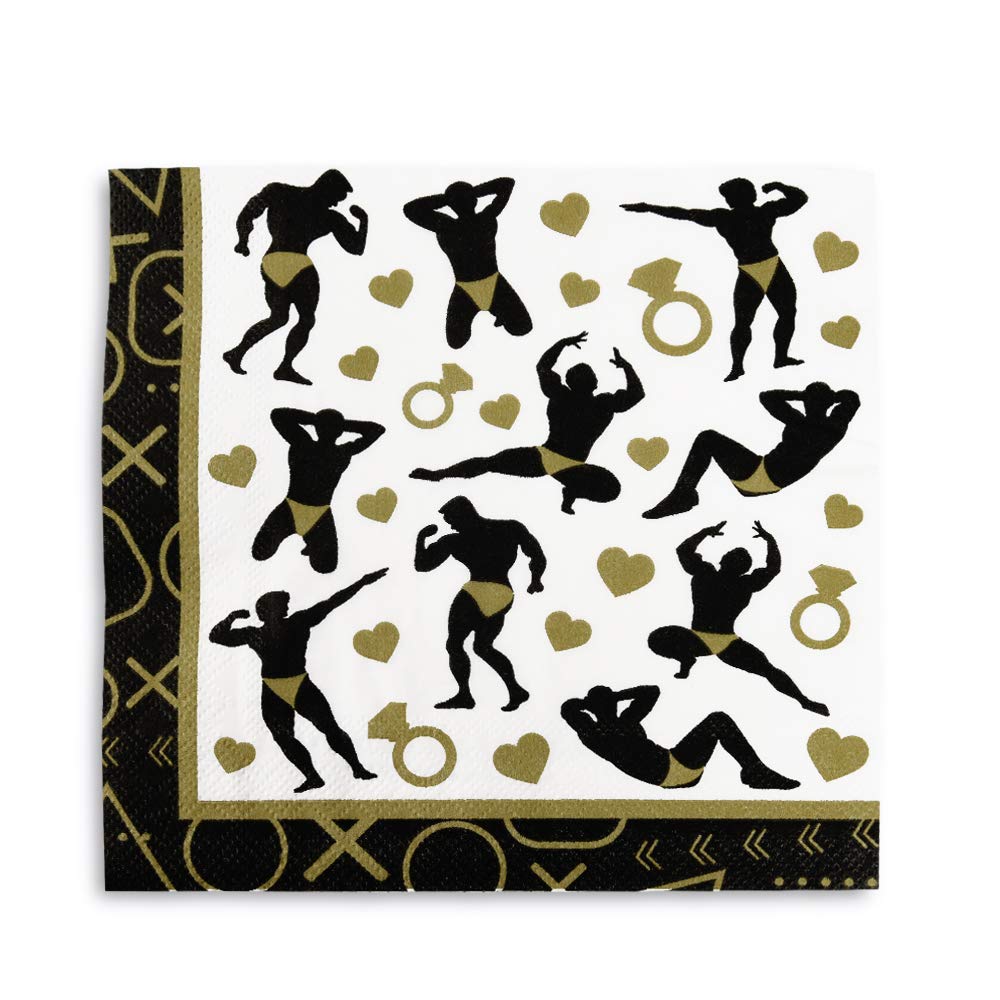 [Australia - AusPower] - WERNNSAI Male Dancers Bachelorette Party Supplies - 50PCS Disposable Luncheon Dinner Napkins Coffee and Black Paper Napkins for Hen Party Bridal Shower Girls Night Out 