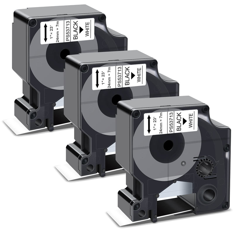 [Australia - AusPower] - Pristar Compatible Label Tape Replacement for Dymo D1 53713 24mm Black on White Tape Cassette for Dymo LabelManager 450D 500TS Wireless PnP Label Marker LabelWriter 450 Duo, 1 Inch x 23 Feet, 3-Pack 