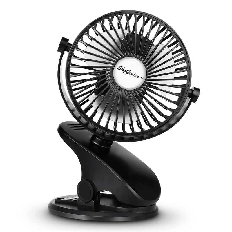 [Australia - AusPower] - SkyGenius Battery Operated Stroller Fan, Rechargeable USB Powered Mini Clip on Desk Fan Black 