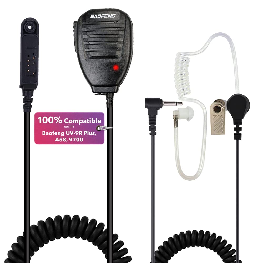 [Australia - AusPower] - Mirkit radio Baofeng Accessories Set of Baofeng Mic with Acoustic Tube Earpiece Listen Only, Reinforced Cable Compatible with Baofeng UV-9R Plus, BF 9700, A-58, UV XR, UV 5S, GT 3WP. 100% USA Warranty 