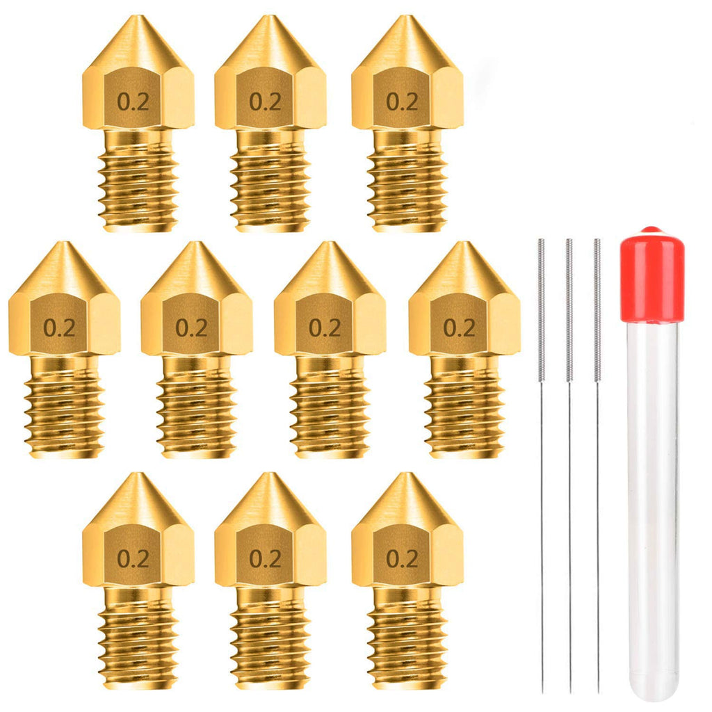 [Australia - AusPower] - 0.2MM MK8 Ender 3 Nozzles 10 pcs 3D Printer Brass Nozzles Extruder for Makerbot Creality CR-10 with 3 Needles and Metal Storage Box (0.2mm) 0.2MM 
