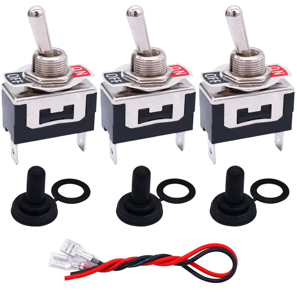 [Australia - AusPower] - TWTADE 3 Pcs Toggle Rocker Switches SPST ON/Off 2 Pin 2 Position 16A 250VAC Spade Terminal Heavy Duty Metal Boat Switch with Waterproof Boot Cap + 6.3mm Terminal Wires TEN-1021MZX-B101 