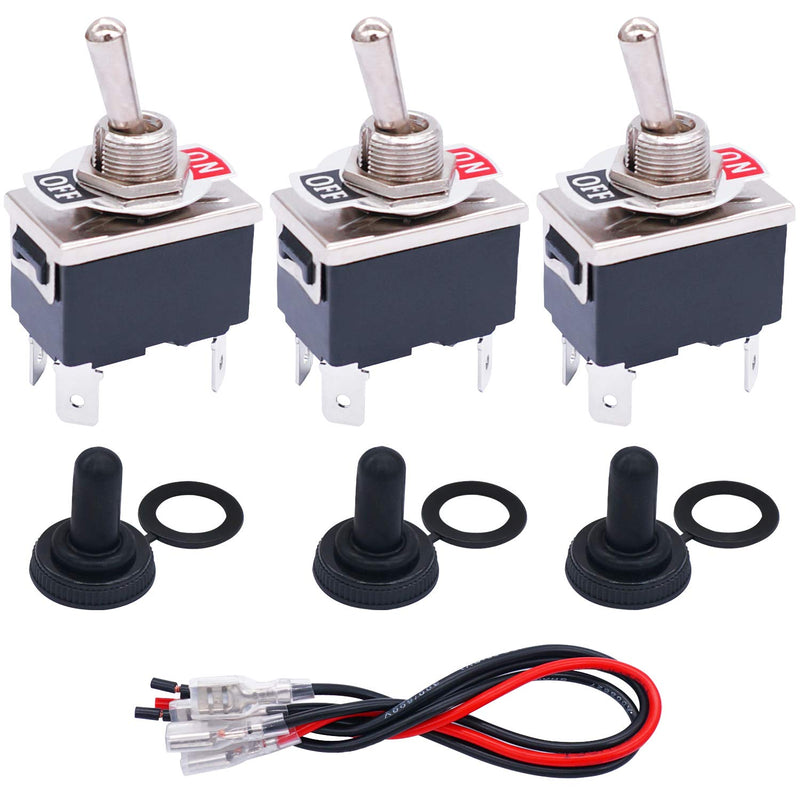 [Australia - AusPower] - TWTADE 3 Pcs Latching Toggle Rocker Switches 4 Pin 2 Position ON/Off DPST Heavy Duty 16A 250VAC Spade Terminal Metal Boat Switch with Waterproof Boot Cap + 6.3mm Terminal Wires TEN-1221MZX-B201 