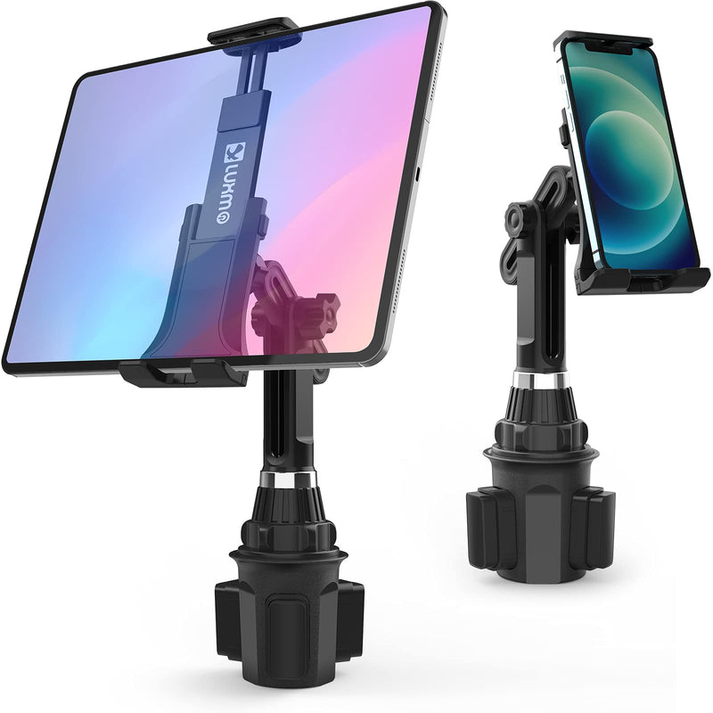 [Australia - AusPower] - LUXMO Cup Holder Tablet Mount Phone Holder 2-in-1 for Car Truck Tablet Mount Adjustable Neck Extended Holder for Cell Phone iPhone Google Tablet iPad Air/Mini/Pro Samsung Galaxy Tablets 