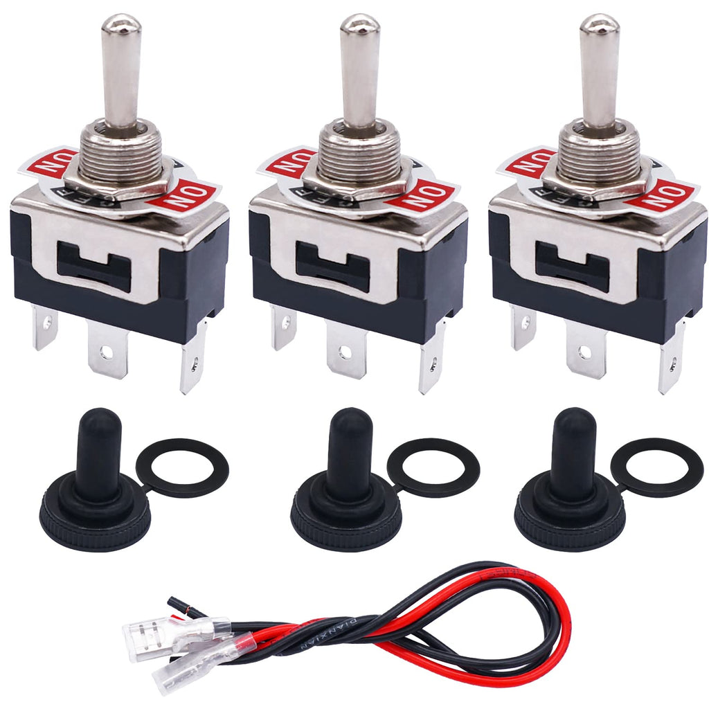 [Australia - AusPower] - TWTADE 3 Pcs Latching Toggle Rocker Switches 3 Pin 3 Position ON/Off/ON SPDT Heavy Duty 16A 250VAC Spade Terminal Metal Switch with Waterproof Boat Cap + 6.3mm Terminal Wires TEN-1122MZX-B103 