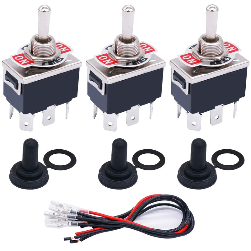 [Australia - AusPower] - TWTADE 3 Pcs Momentary Heavy Duty Rocker Toggle Switch 6 Pin 3 Position (ON)-Off-(ON) DPDT 16A 250VAC Spade Terminal Metal Bat Switch with Waterproof Boat Cap and 6.3mm Terminal Wires TEN-223MZX-B223 