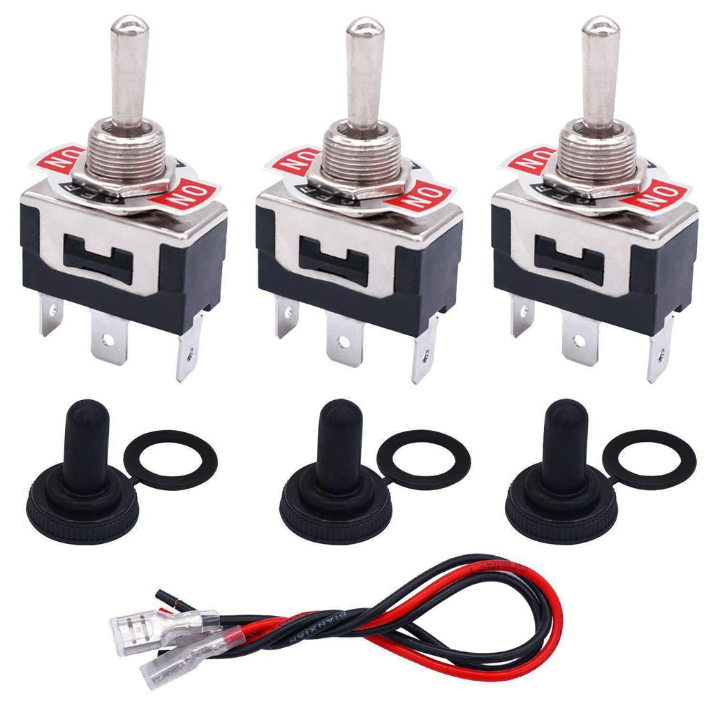 [Australia - AusPower] - TWTADE 3Pcs Momentary Toggle Switch 3 Pins 3 Position (ON)/Off/(ON) SPDT Heavy Duty Rocker Toggle Switch 16A 250VAC Spade Terminal Metal Switch with Waterproof Boot Cap+6.3mm Wires TEN-123MZX-B123 Bilateral reset 