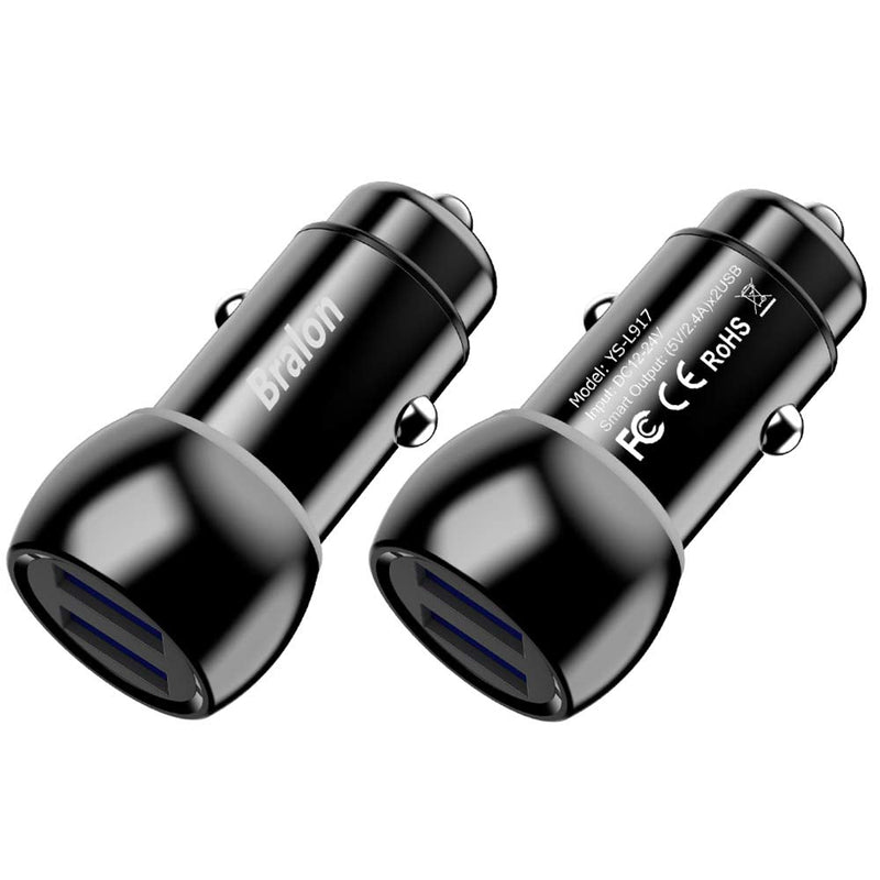 [Australia - AusPower] - USB Car Charger,[2-Pack] Bralon 24W 4.8A All Metal Dual USB Fast Car Charger Adapter Compatible with iPhone 11/11 Pro(Max)/Xs/XR/Max/X/8/7/Plus and More Black(2-Pack) 