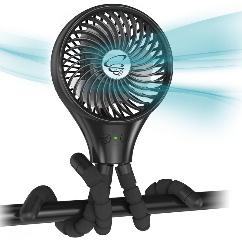 [Australia - AusPower] - Auto Oscillating Stroller Fan, Battery Operated Fan, Portable Fan with Flexible Tripod, Ultra Quiet USB Desk Fan for Stroller/Car Seat/Treadmill/Camping/Hurricane/Outage, Black 