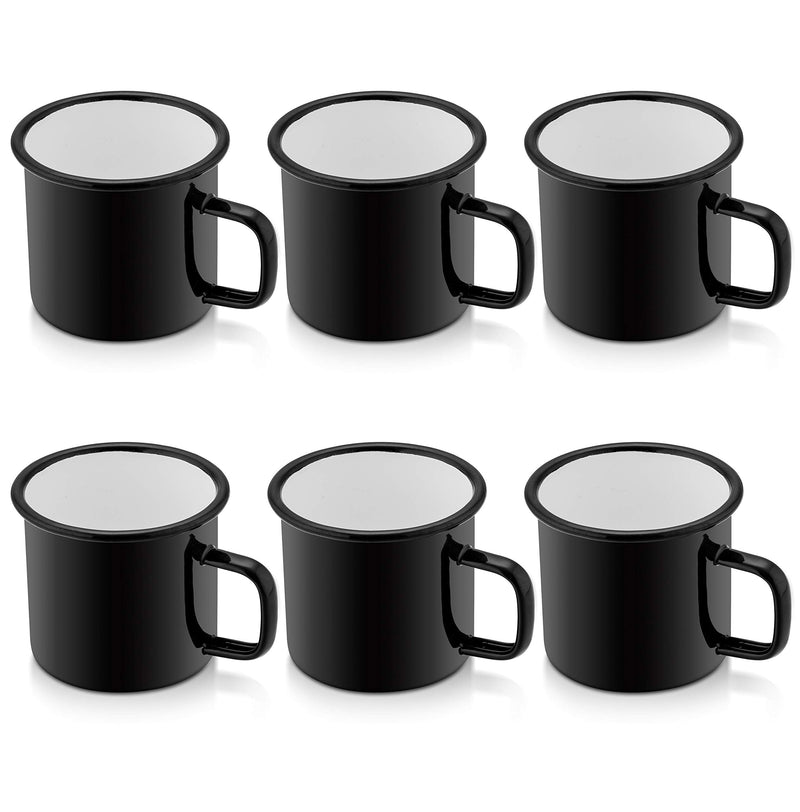 [Australia - AusPower] - P&P CHEF Enamel Camping Mugs Set of 6, 12oz Coffee Camp Small Enamel Tea Cups for Indoor and Outdoor Activities, Wide Handle & Smooth Rim,Portable & Durable, 350ml Black 