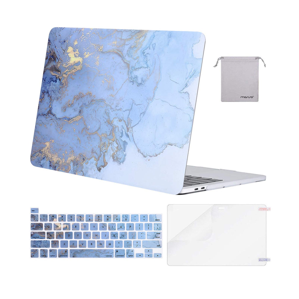 [Australia - AusPower] - MOSISO Compatible with MacBook Pro 13 inch Case 2016-2020 Release A2338 M1 A2289 A2251 A2159 A1989 A1706 A1708, Plastic Watercolor Marble Hard Case&Keyboard Cover&Screen Protector&Pouch, Blue 