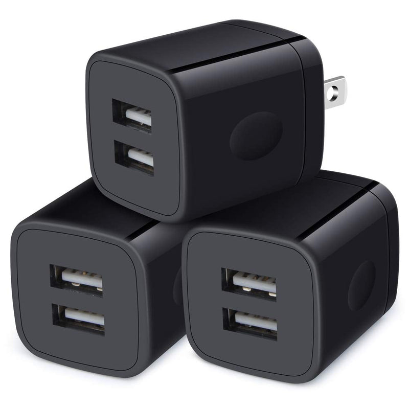 [Australia - AusPower] - Wall Charger Block, 2.1A/5V Dual Port USB Wall Plug Power Wall Adapter 3Pack Black Charger Cube Fast Charging Compatible iPhone SE(2020) 11Pro/Xs/XR/X/8,Samsung Galaxy S21/S20/10/Note20/10/9,LG,Google 3 Black 2 Port 