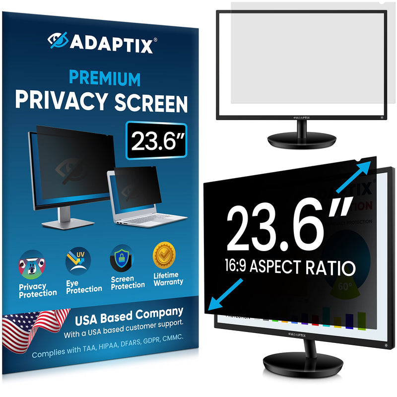 [Australia - AusPower] - Adaptix Monitor Privacy Screen 23.6” – Info Protection for Desktop Computer Security – Anti-Glare, Anti-Scratch, Blocks 96% UV – Matte or Gloss Finish Privacy Filter Protector – 16:9 (APF23.6W9) 23.6" WIDESCREEN (16:9) Black (1-Pack) 