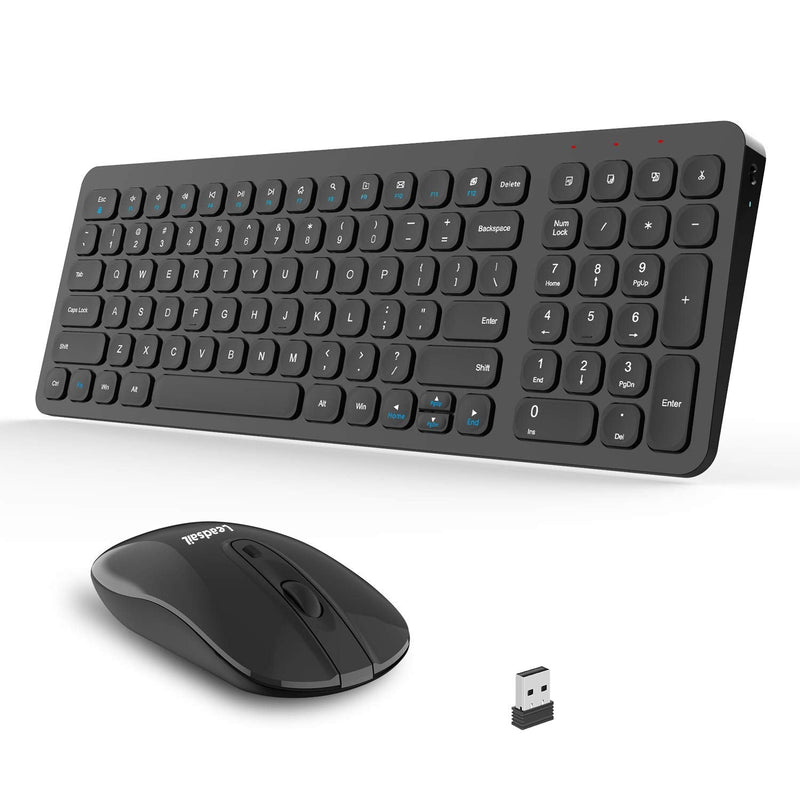 [Australia - AusPower] - LeadsaiL Wireless Keyboard and Mouse, Wireless Mouse and Keyboard Combo, Cordless USB Computer Keyboard and Mouse Set, Ergonomic, Silent, Compact Slim for Windows Laptop, Apple, iMac, Desktop, PC Black-Square Cap 