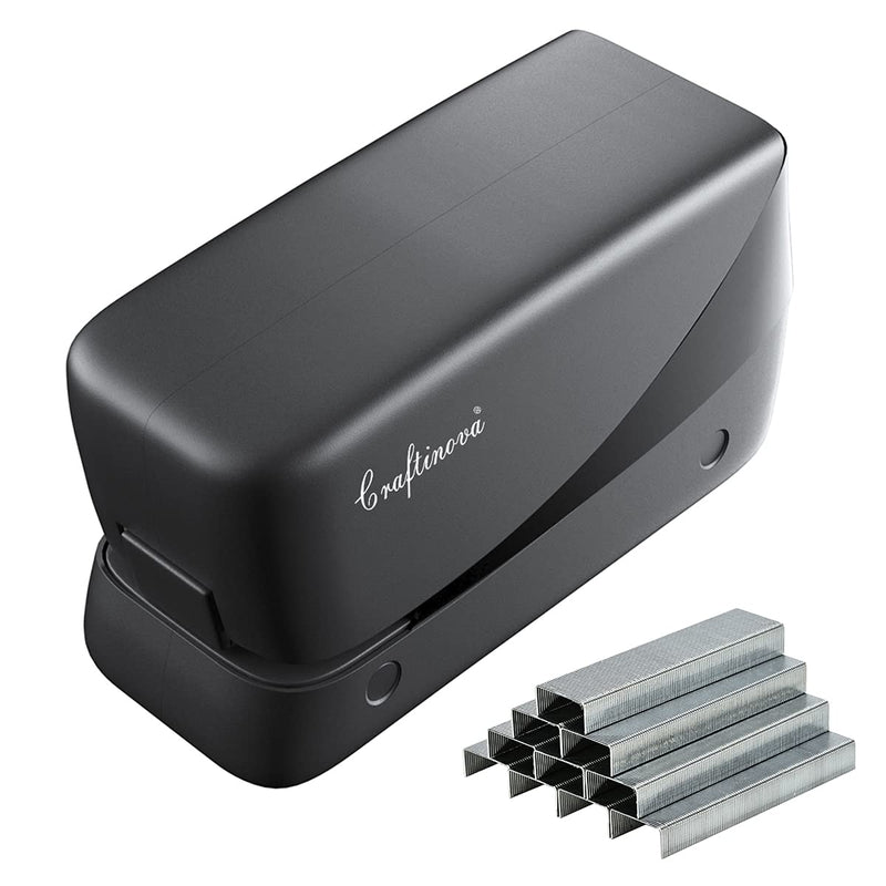 [Australia - AusPower] - Craftinova Electric Stapler, 25 Sheet Capacity,Including 2000 Staples ，Jam Free Stapler，Professional and Home Office Stapler，Battery not Included，AC or Battery Powered.（Black） Black 