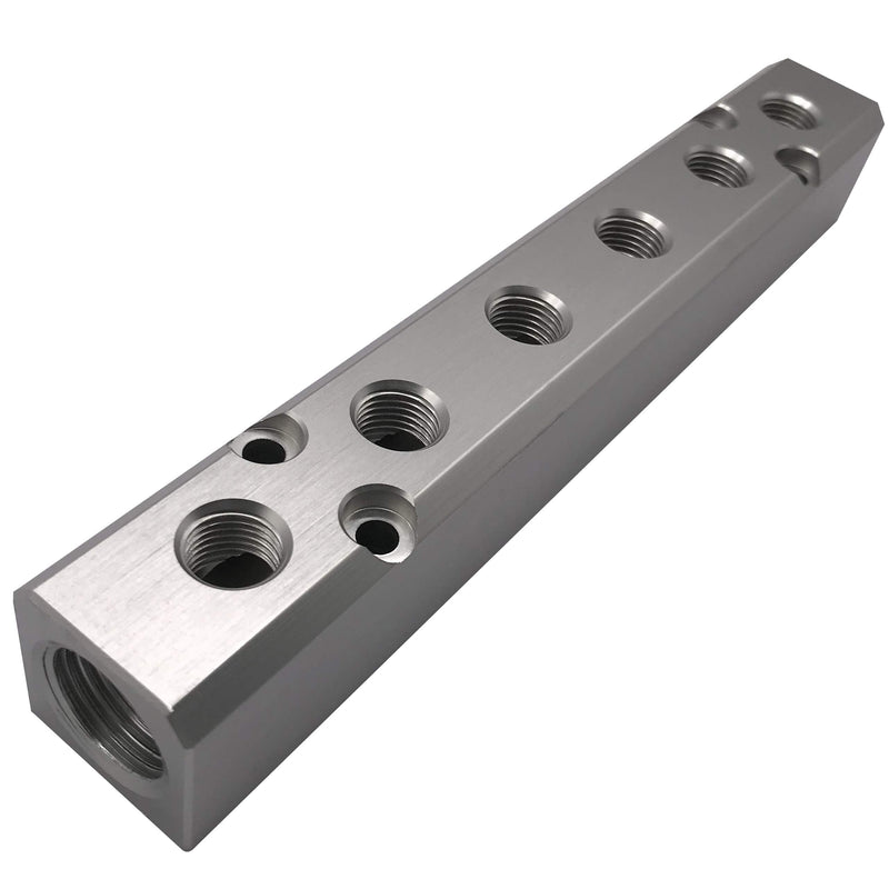 [Australia - AusPower] - 6 Way Pneumatic Manifold Air Distribution Block, G1/2 Supply Port, G1/4-Inch Output Port, Aluminum Alloy 6 Way 8 Port 