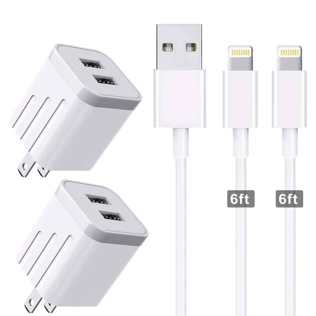 [Australia - AusPower] - CNANKCU iPhone Charger Double USB MFi Certified Cable (6/6FT) with 2 Port Wall Charger Adapters (4-Pack) Fast Charging Block Power Plug Compatible with iPhone 11/Pro/Xs Max/X/8 and More-White 