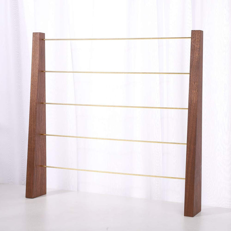 [Australia - AusPower] - GemeShou Walnut Brass 5 Tier Earring Cardboad Hanger Stud Dangle Hoop Earring Storage Organizer Tabletop Clip on Earring Display Stand 【Walnut-Brass 5-Tier Height 15.6"】 E2/Walnut Ladder 5-Tier (16.3"x2.4"x15.6" H)+30pcs PVC Earring cards for Free 