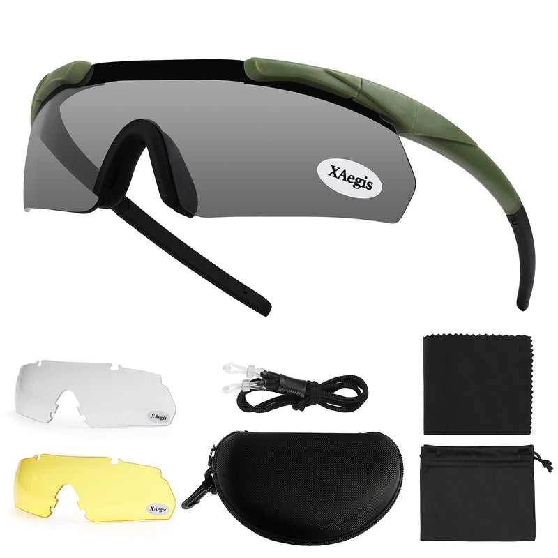 [Australia - AusPower] - Xaegistac Tactical Shooting Glasses with 3 Interchangeable Lens High Impact Eye Protection Armygreen 