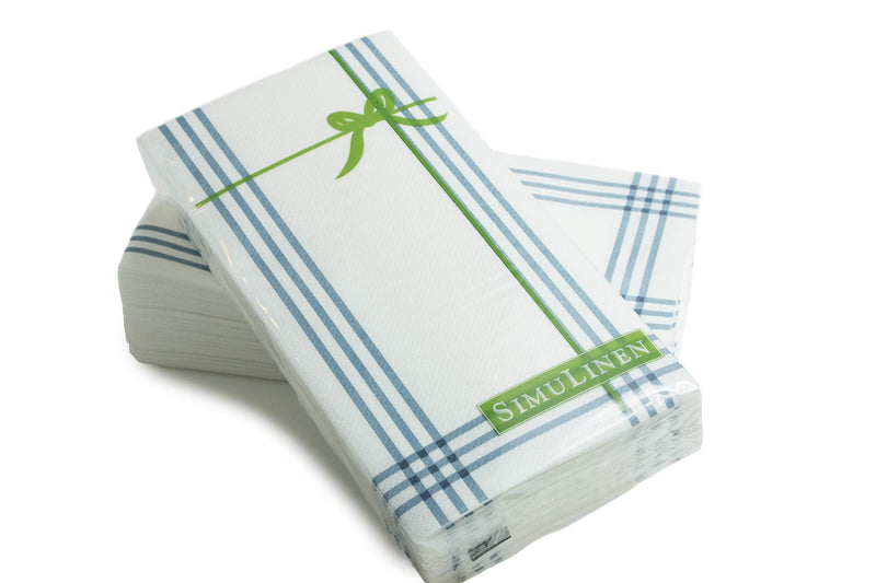 [Australia - AusPower] - SimuLinen Disposable Guest Bathroom Hand Towels – Blue Plaid Design - Linen-Feel Disposable Paper Towels, Cloth-Like Texture Single-Use - Perfect Size: 12x17” Unfolded & 8.5x4” Folded - Pack of 25 