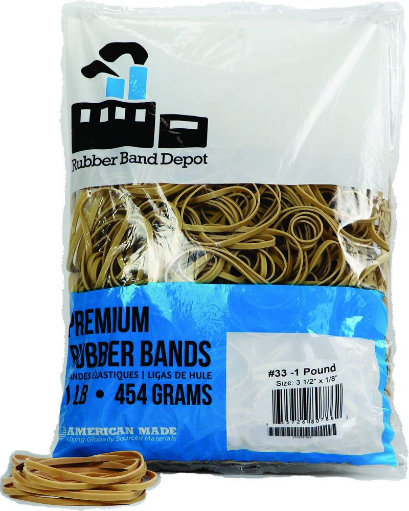 [Australia - AusPower] - Rubber Bands, Rubber Band Depot, Size #33, Approximately 820 Rubber Bands Per Bag, Rubber Band Measurements: 3-1/2" x 1/8'' - 1 Pound 