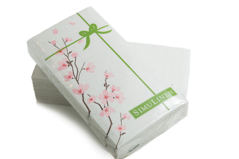 [Australia - AusPower] - SimuLinen Disposable Guest Bathroom Hand Towels – CHERRY BLOSSOM Design - Linen-Feel Disposable Paper Towels, Cloth-Like Texture Single-Use - Perfect Size: 12x17” Unfolded & 8.5x4” Folded - Pack of 25 