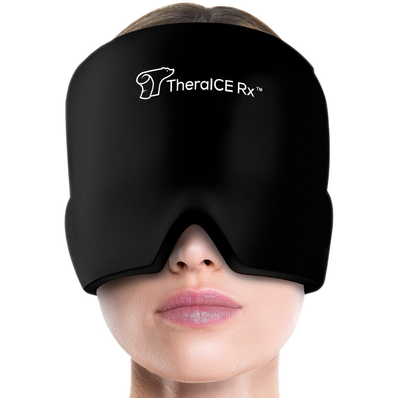 [Australia - AusPower] - TheraICE Rx Form Fitting Gel Ice Headache / Migraine Relief Hat, Cold Therapy Migraine Relief Cap / Migraine Ice Head Wrap Ice Pack Mask, Cold Compress Headache Relief Cap for Tension, Sinus & Stress Black (Pack of 1) 