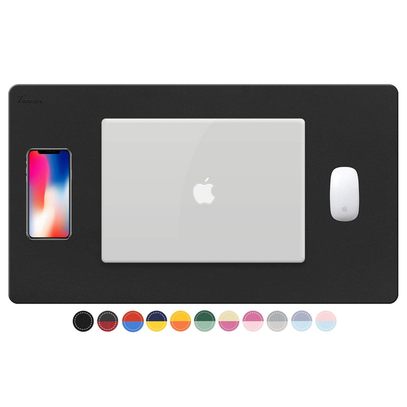 [Australia - AusPower] - TOWWI Dual Sided Desk Pad, 24" x 14" PU Leather Desk Mat, Waterproof Desk Blotter Protector Mouse Pad (Black) Black 24" x 14" 