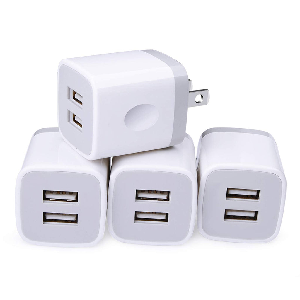 [Australia - AusPower] - USB Wall Charger, Cube Charger 2 Port Charging Box 4Pack 2.1A/5V Home Travel Charger Plug USB Power Adapter Charging Station Base for iPhone 13 12 11 Pro Max XR XS X 8 7 6 6S Plus, iPad, iPod,Samsung White 