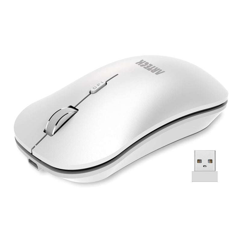 [Australia - AusPower] - Arteck 2.4G Wireless Mouse with Nano USB Receiver Ergonomic Design Silent Clicking for Computer / Desktop / PC / Laptop and Windows 10/8/7 Build in Rechargeable Battery - White 