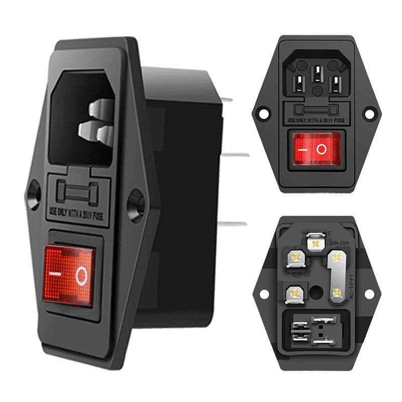 [Australia - AusPower] - Module Plug,10A Fuse Switch Male Power Socket,Adapter Power Connector,3 Pins Inlet Power Socket,Black,Red Button,AC 250V 10A IEC 320 C14 3 Pieces 