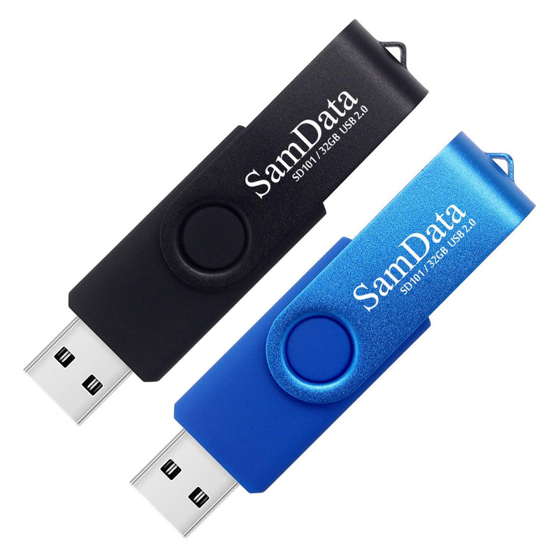 [Australia - AusPower] - SamData 32GB USB Flash Drives 2 Pack 32GB Thumb Drives Memory Stick Jump Drive with LED Light for Storage and Backup (2 Colors: Black Blue) Blue Black 32GB*2 